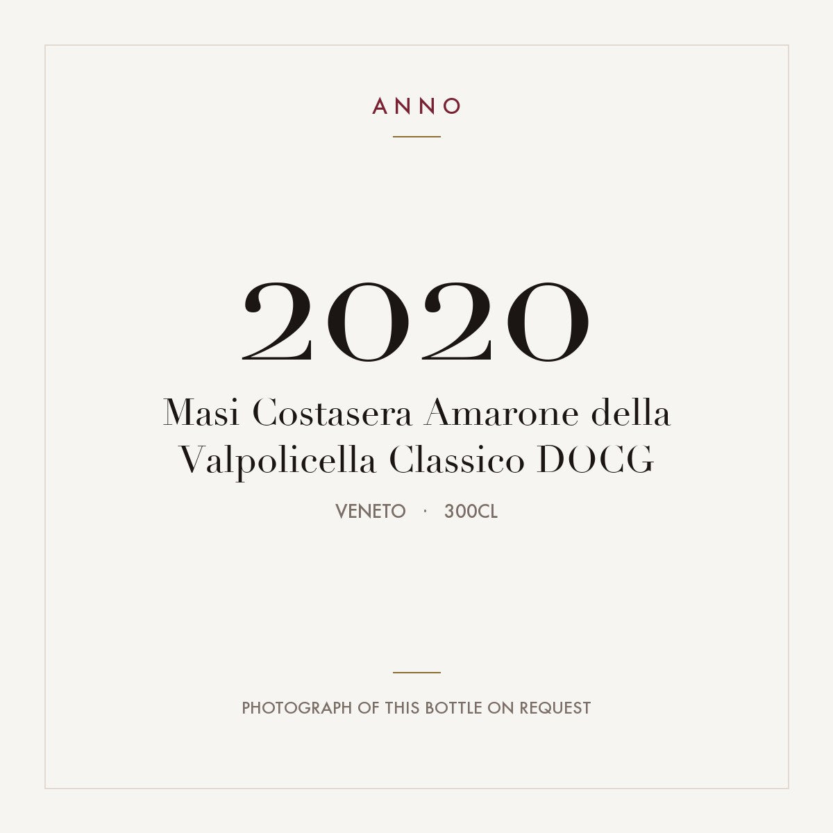 Masi Costasera Amarone della Valpolicella Classico 2020 DOCG 3l, 威尼托 — ANNO 年份卡；實際酒瓶照片可應要求提供
