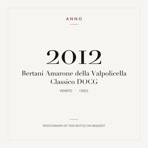 Bertani Amarone della Valpolicella Classico 2012 DOCG 1,5l, Veneto — ANNO-årgangskort; foto af den faktiske flaske på forespørgsel
