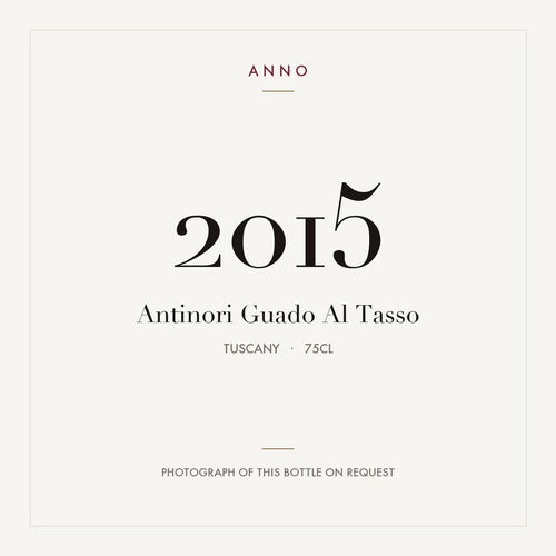 Antinori Guado Al Tasso 2015 0,75l — carte millésime ANNO ; photo de la bouteille réelle disponible sur demande