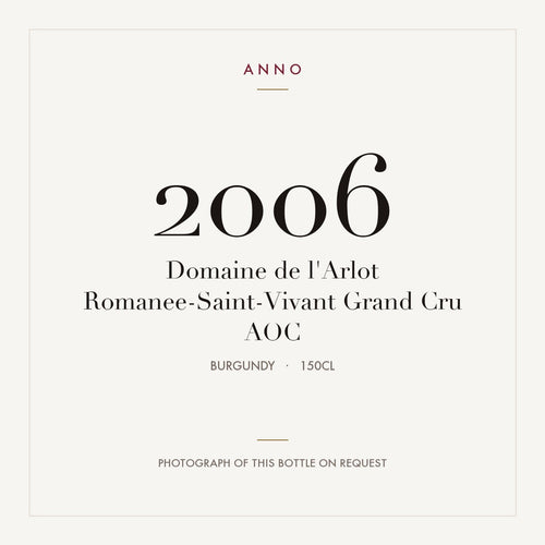 Domaine de l'Arlot Romanee-Saint-Vivant Grand Cru 2006 AOC 1,5l, Borgonha — cartão de colheita ANNO; fotografia da garrafa real disponível a pedido