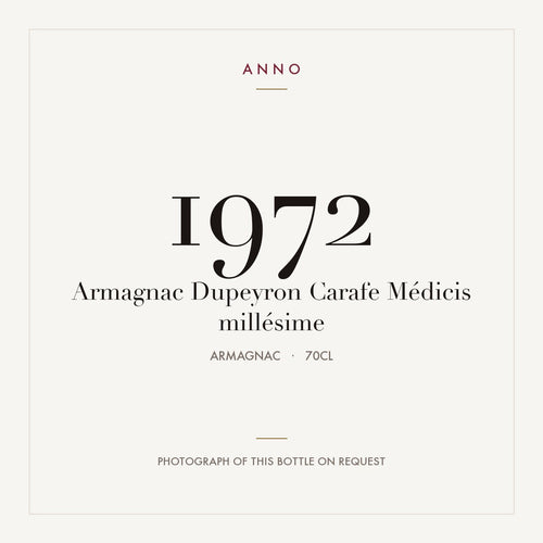 Dupeyron Carafe Medicis Armagnac 1972 0,7l — ANNOヴィンテージカード。実際のボトルの写真はご要望に応じてご用意します
