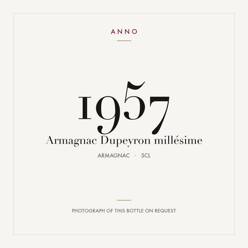 Dupeyron Armagnac 1957 0,05l — ANNO-jaargangkaart; foto van de echte fles op aanvraag