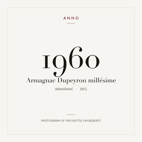Dupeyron Armagnac 1960 0,2l — ANNO-jaargangkaart; foto van de echte fles op aanvraag