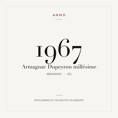 Dupeyron Armagnac 1967 0,05l — ANNO 年份卡；實際酒瓶照片可應要求提供
