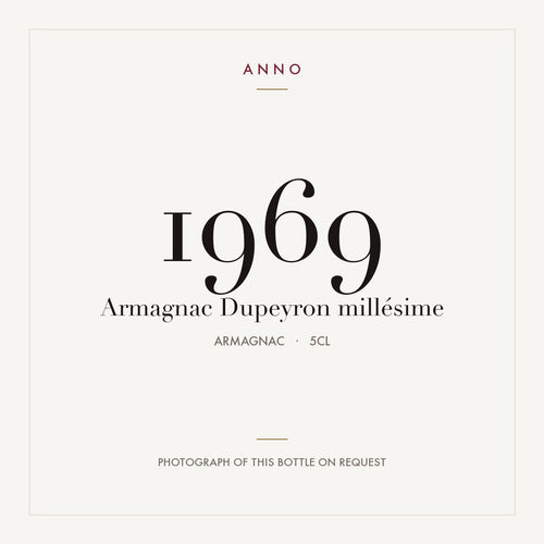 Dupeyron Armagnac 1969 0,05l — карточка урожая ANNO; фото настоящей бутылки по запросу
