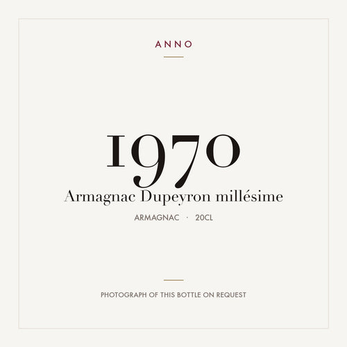 Dupeyron Armagnac 1970 0,2l — карточка урожая ANNO; фото настоящей бутылки по запросу