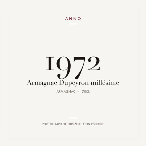 Dupeyron Armagnac 1972 0,7l — ANNO vintage card; photograph of the actual bottle available on request