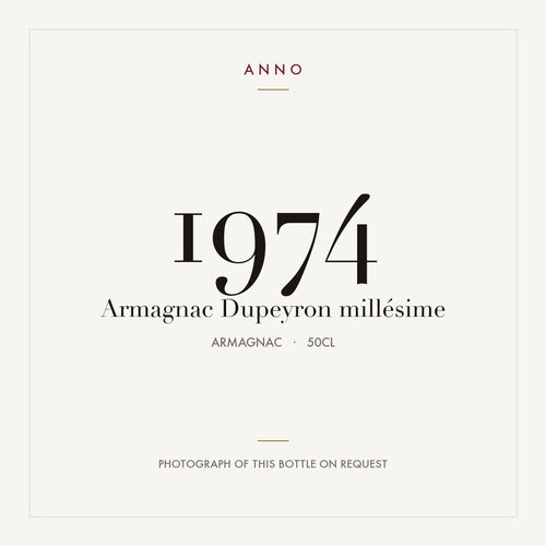 Dupeyron Armagnac 1974 0,5l — ANNO vintage card; photograph of the actual bottle available on request