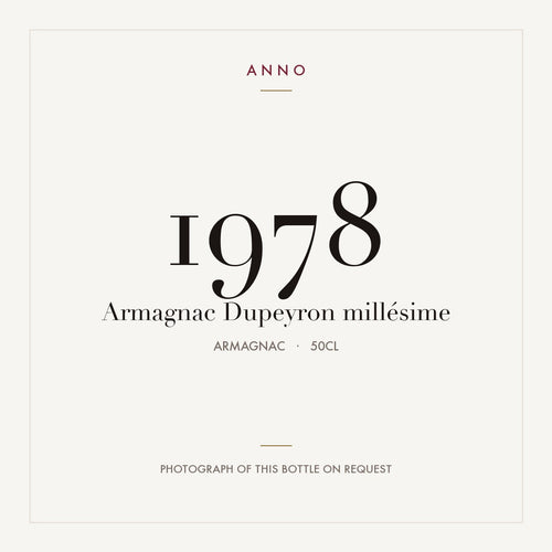 Dupeyron Armagnac 1978 0,5l — ANNO vintage card; photograph of the actual bottle available on request