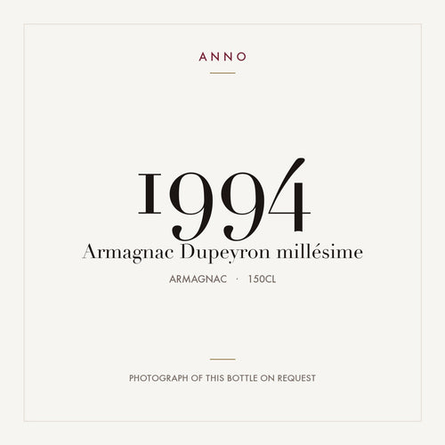 Dupeyron Armagnac 1994 1,5l — карточка урожая ANNO; фото настоящей бутылки по запросу