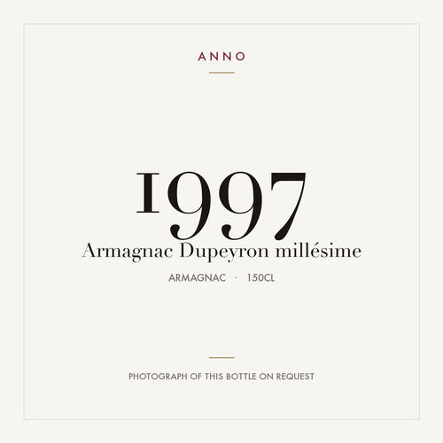 Dupeyron Armagnac 1997 1,5l — карточка урожая ANNO; фото настоящей бутылки по запросу