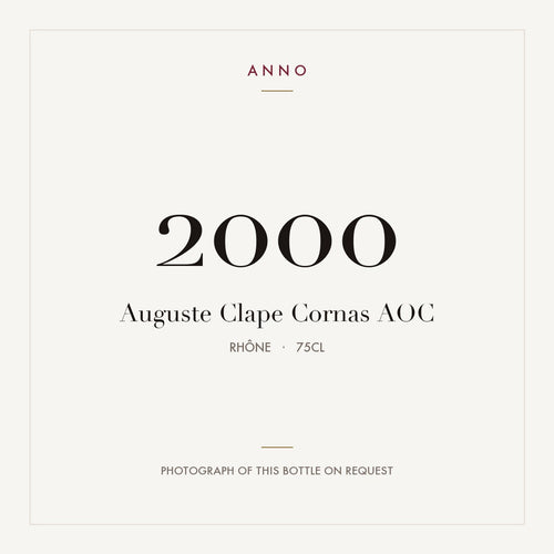 Auguste Clape Cornas 2000 AOC 0,75l from Rhône — ANNO vintage card; photograph of the actual bottle available on request