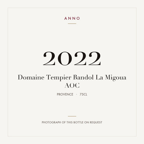 Domaine Tempier Bandol La Migoua 2022 AOC 0,75l from Provence — ANNO vintage card; photograph of the actual bottle available on request