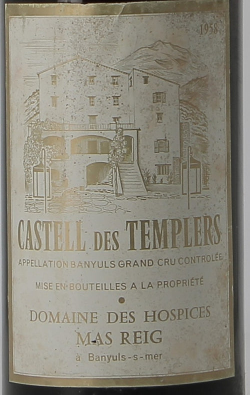 Domaine des Hospices Mas Reig Banyuls Grand Cru Castell des Templers 1958 AOC — wine label