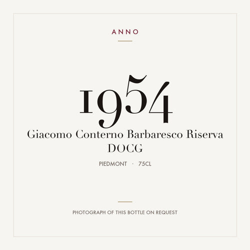 Giacomo Conterno Barbaresco Riserva 1954 DOCG 0,75l from Piedmont — ANNO vintage card; photograph of the actual bottle available on request