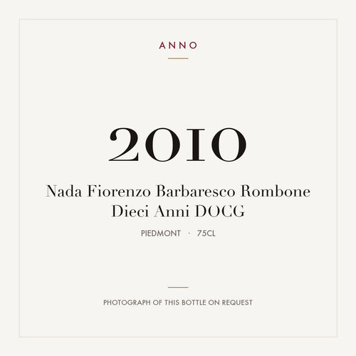 Nada Fiorenzo Barbaresco Rombone Dieci Anni 2010 DOCG 0,75l from Piedmont — ANNO vintage card; photograph of the actual bottle available on request