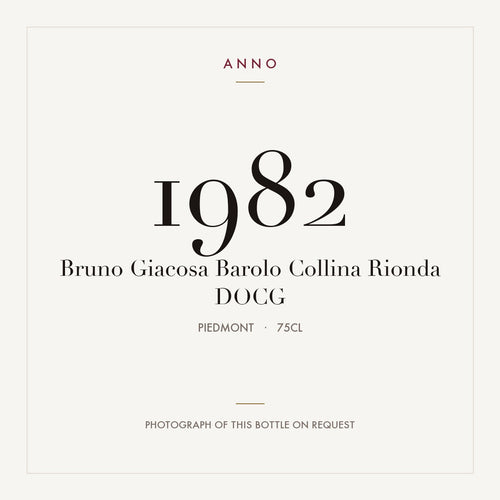 Bruno Giacosa Barolo Collina Rionda 1982 DOCG 0,75l from Piedmont — ANNO vintage card; photograph of the actual bottle available on request