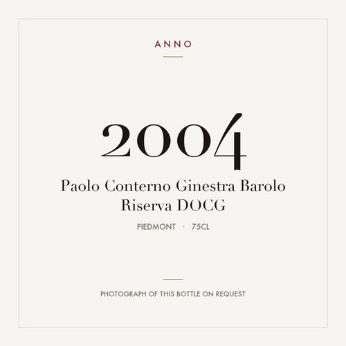 Paolo Conterno Ginestra Barolo Riserva 2004 DOCG 0,75l from Piedmont — ANNO vintage card; photograph of the actual bottle available on request