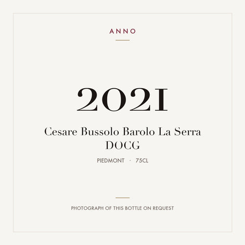 Cesare Bussolo Barolo La Serra 2021 DOCG 0,75l from Piedmont — ANNO vintage card; photograph of the actual bottle available on request