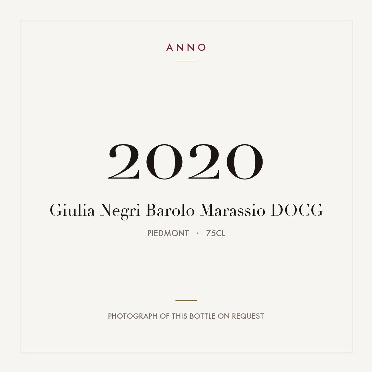 Giulia Negri Barolo Marassio 2020 DOCG 0,75l from Piedmont — ANNO vintage card; photograph of the actual bottle available on request