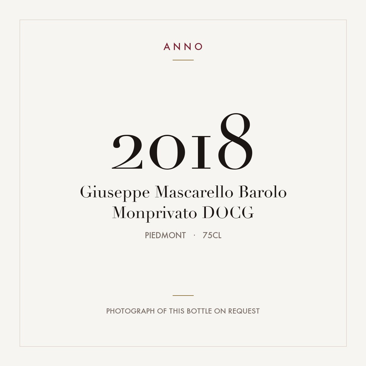 Giuseppe Mascarello Barolo Monprivato 2018 DOCG 0,75l, Piemonte — ANNO-årgangskort; foto af den faktiske flaske på forespørgsel