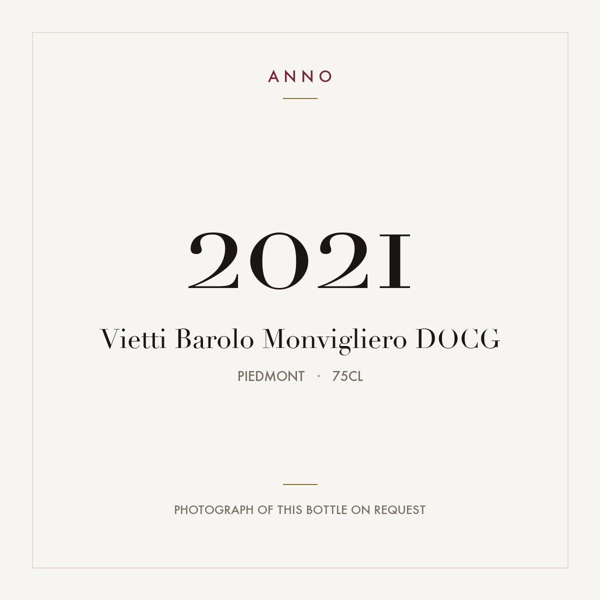Vietti Barolo Monvigliero 2021 DOCG 0,75l from Piedmont — ANNO vintage card; photograph of the actual bottle available on request