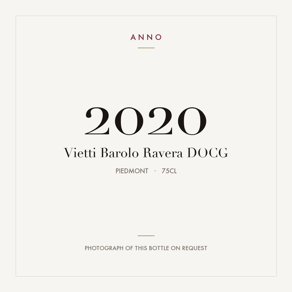 Vietti Barolo Ravera 2020 DOCG 0,75l, Piemonte — ANNO-årgangskort; foto af den faktiske flaske på forespørgsel