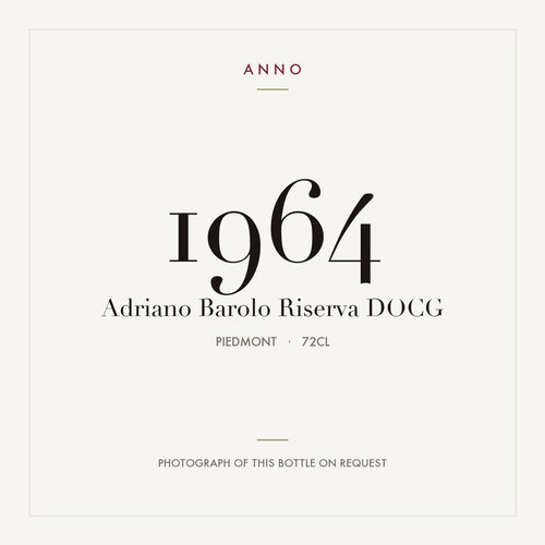 Adriano Barolo Riserva 1964 DOCG 0,72l from Piedmont — ANNO vintage card; photograph of the actual bottle available on request