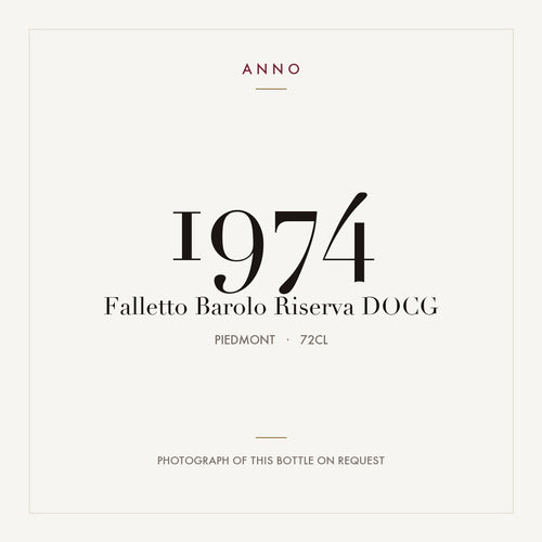 Falletto Barolo Riserva 1974 DOCG 0,72l from Piedmont — ANNO vintage card; photograph of the actual bottle available on request