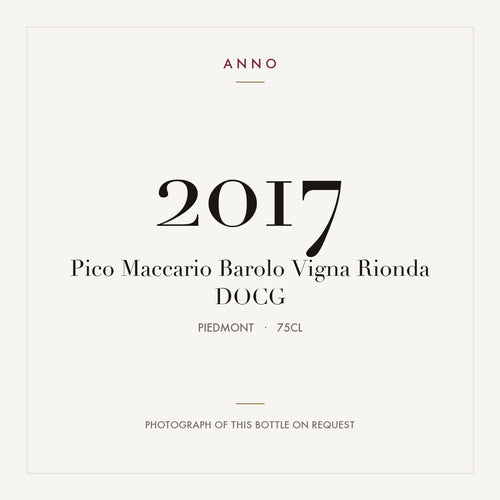 Pico Maccario Barolo Vigna Rionda 2017 DOCG 0,75l from Piedmont — ANNO vintage card; photograph of the actual bottle available on request