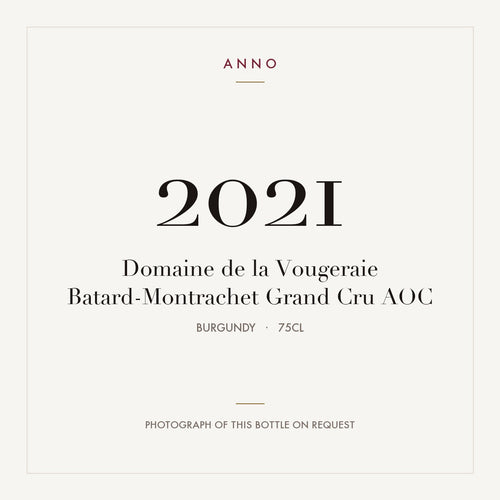 Domaine de la Vougeraie Batard-Montrachet Grand Cru 2021 AOC 0,75l from Burgundy — ANNO vintage card; photograph of the actual bottle available on request