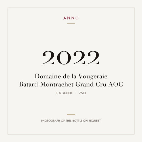 Domaine de la Vougeraie Batard-Montrachet Grand Cru 2022 AOC 0,75l from Burgundy — ANNO vintage card; photograph of the actual bottle available on request