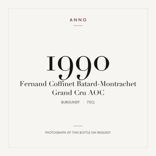 Fernand Coffinet Batard-Montrachet Grand Cru 1990 AOC 0,75l from Burgundy — ANNO vintage card; photograph of the actual bottle available on request