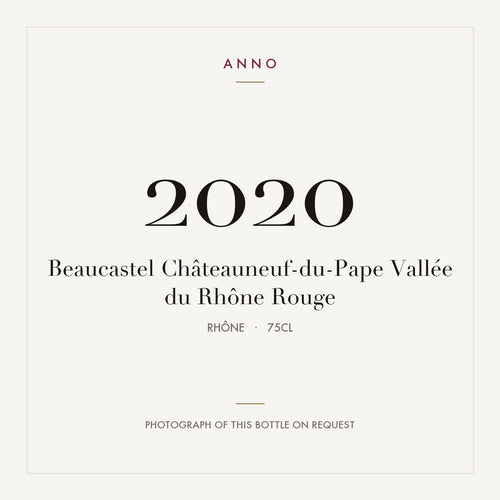 Chateau de Beaucastel Chateauneuf-du-Pape 2020 AOC 0,75l — ANNO vintage card; photograph of the actual bottle available on request