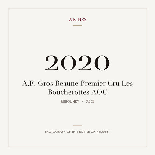 A.F. Gros Beaune Premier Cru Les Boucherottes 2020 AOC 0,75l from Burgundy — ANNO vintage card; photograph of the actual bottle available on request