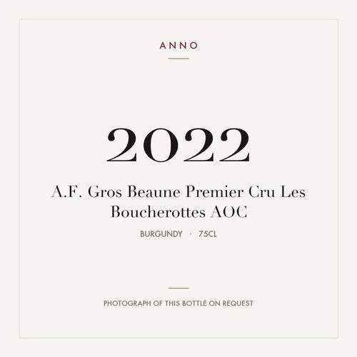 A.F. Gros Beaune Premier Cru Les Boucherottes 2022 AOC 0,75l from Burgundy — ANNO vintage card; photograph of the actual bottle available on request