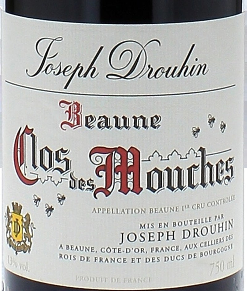 Joseph Drouhin Beaune Premier Cru Clos des Mouches AOC — wine label, illustrative image