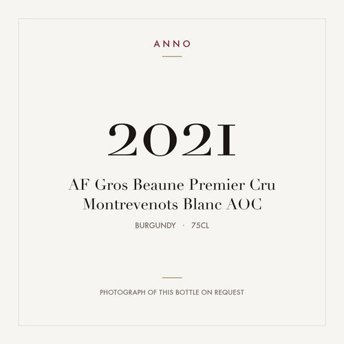 AF Gros Beaune Premier Cru Montrevenots Blanc 2021 AOC 0,75l from Burgundy — ANNO vintage card; photograph of the actual bottle available on request