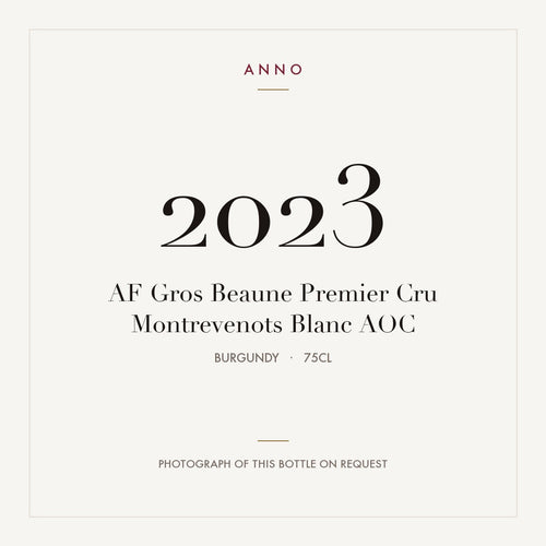 AF Gros Beaune Premier Cru Montrevenots Blanc 2023 AOC 0,75l from Burgundy — ANNO vintage card; photograph of the actual bottle available on request