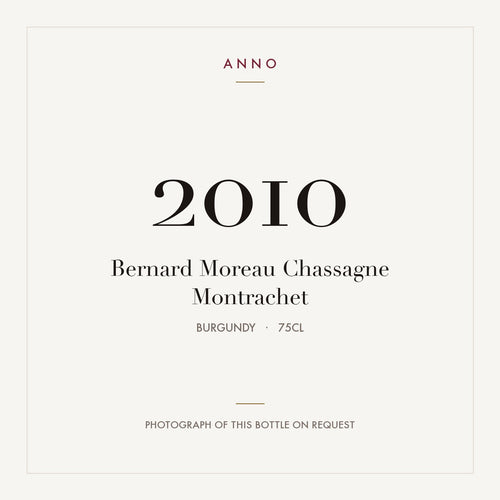 Bernard Moreau Chassagne Montrachet 2010 0,75l — card dell'annata ANNO; foto della bottiglia reale disponibile su richiesta