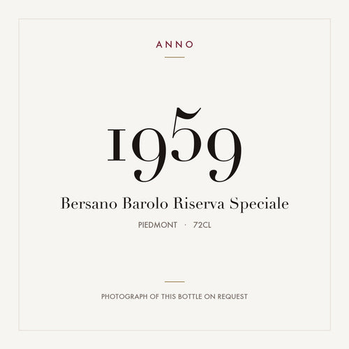 Bersano Barolo Riserva Speciale 1959 0,72l from Piedmont — ANNO vintage card; photograph of the actual bottle available on request