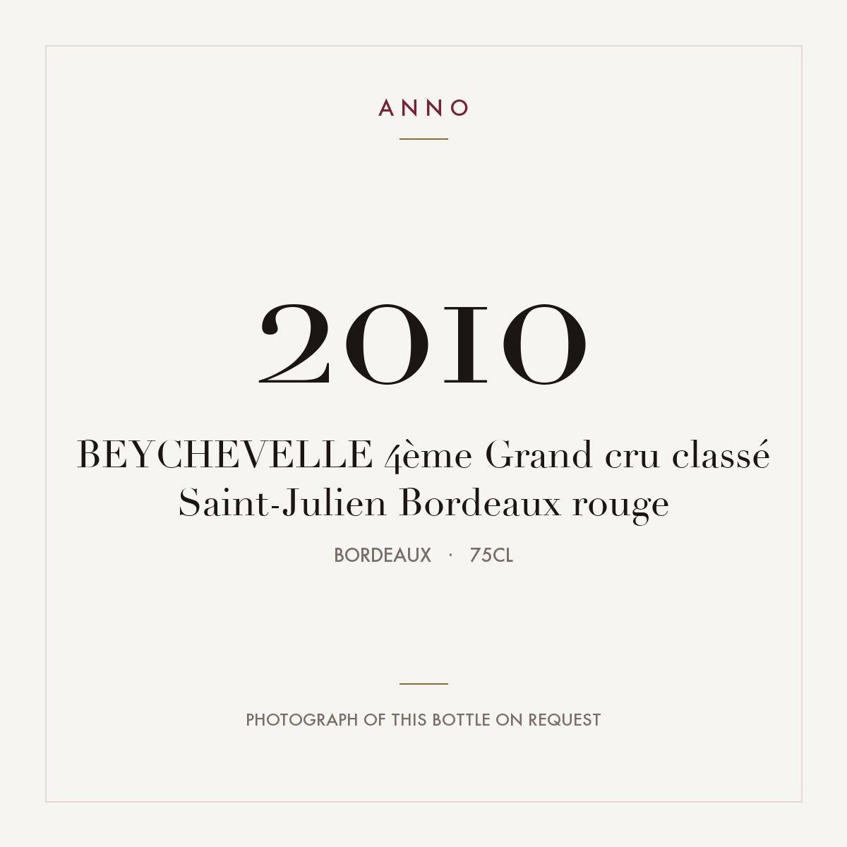 Chateau Beychevelle Saint-Julien 2010 AOC 0,75l — ANNO vintage card; photograph of the actual bottle available on request