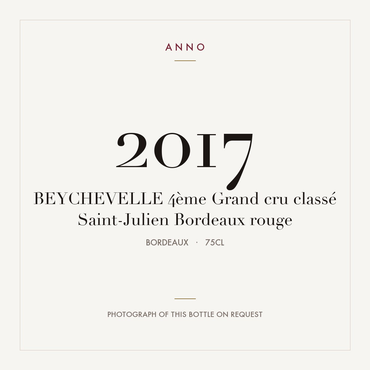 Chateau Beychevelle Saint-Julien 2017 AOC 0,75l — ANNO vintage card; photograph of the actual bottle available on request
