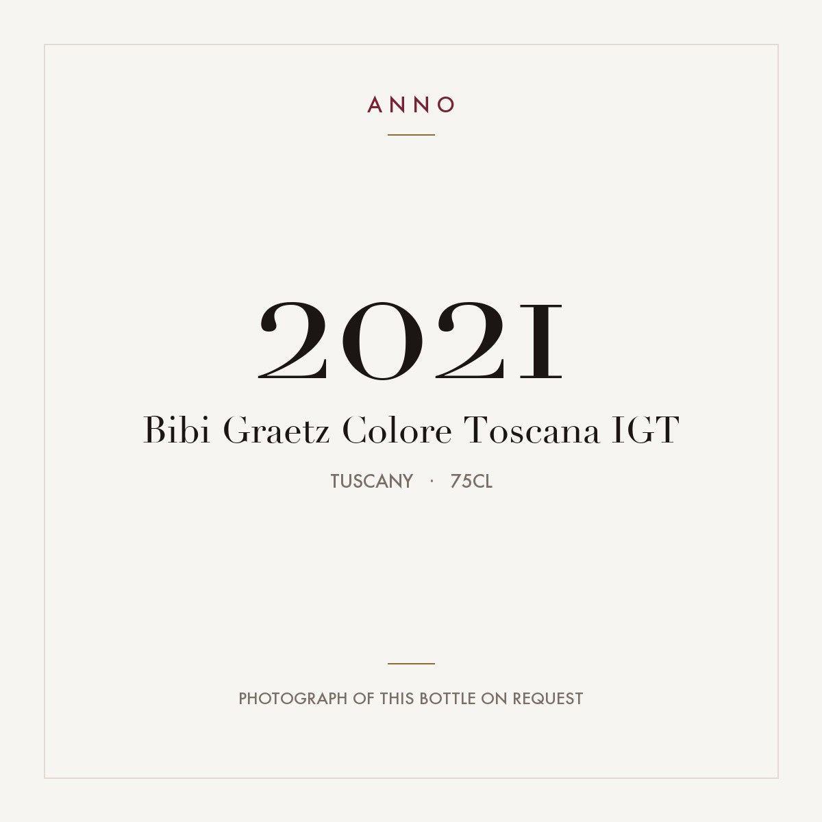 Bibi Graetz Colore Toscana 2021 IGT 0,75l, Toscana — cartão de colheita ANNO; fotografia da garrafa real disponível a pedido