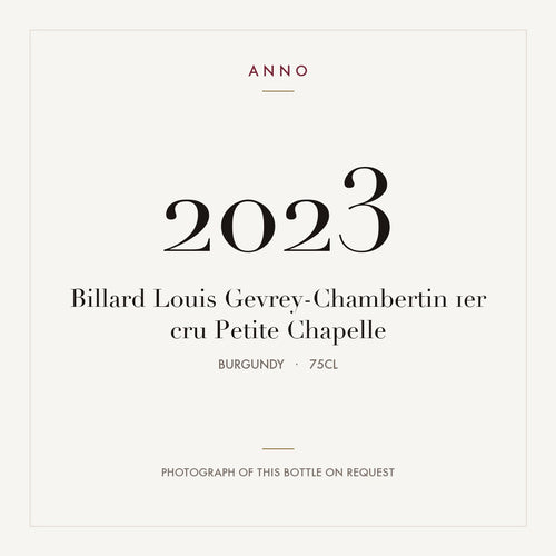 Billard Louis Gevrey-Chambertin 1er cru Petite Chapelle 2023 0,75l from Burgundy — ANNO vintage card; photograph of the actual bottle available on request