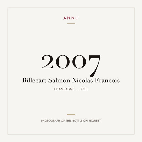 Billecart Salmon Nicolas Francois 2007 0,75l — carte millésime ANNO ; photo de la bouteille réelle disponible sur demande