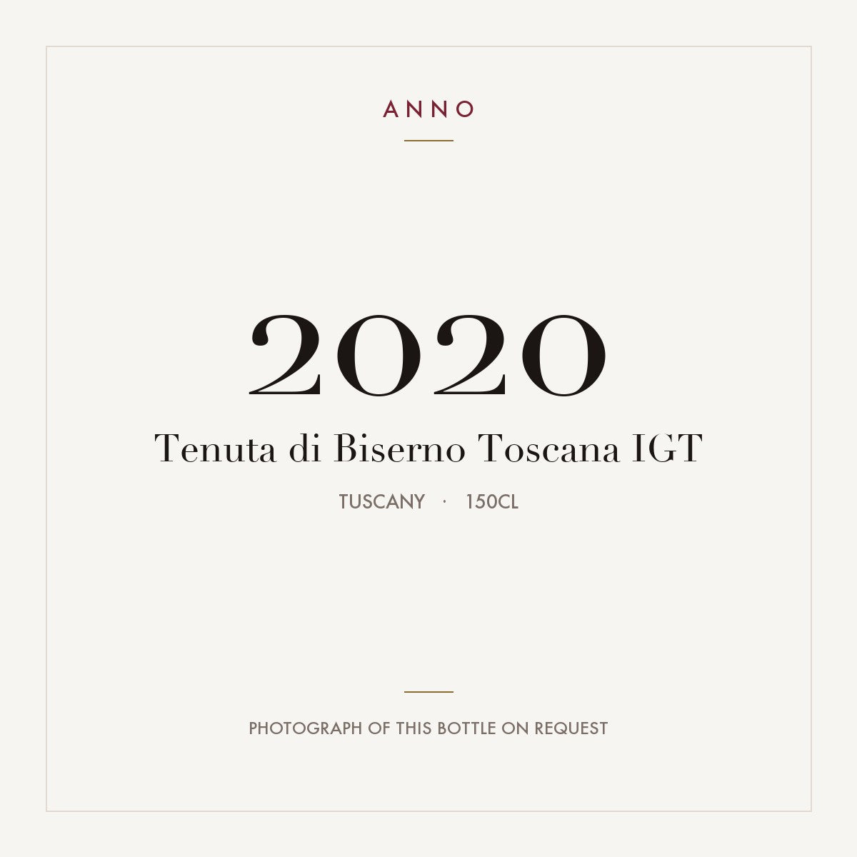 Tenuta di Biserno Toscana 2020 IGT 1,5l, Toskana — ANNO-Jahrgangskarte; Foto der tatsächlichen Flasche auf Anfrage