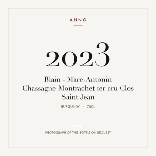 Blain - Marc-Antonin Chassagne-Montrachet 1er cru Clos Saint Jean 2023 0,75l from Burgundy — ANNO vintage card; photograph of the actual bottle available on request