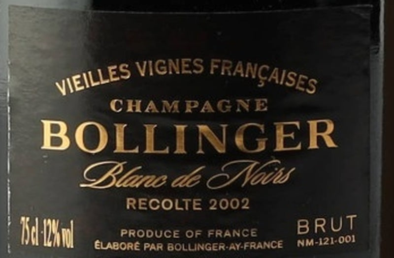 Bollinger Vieilles Vignes Francaises Champagne 2002 AOC 0,75l from Champagne — ANNO vintage card; photograph of the actual bottle available on request