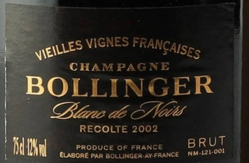 Bollinger Vieilles Vignes Francaises Champagne 2002 AOC 0,75l from Champagne — ANNO vintage card; photograph of the actual bottle available on request